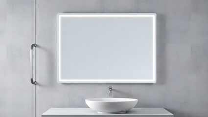 Wall Mural - modern bathroom  mirror and sink with lighting 4k resolution 