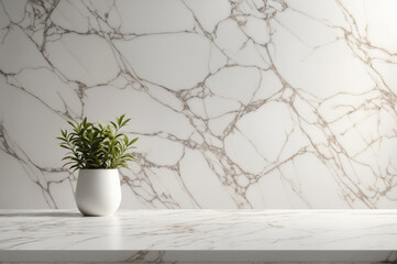 Wall Mural - Marble table and textured wall. Minimalistic background