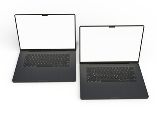 Fototapete - Modern laptop mockup with white empty screen. Digital device template for presentation branding, corporate identity, digital marketing, ads, business promotion, global business, website banner, app