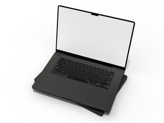 Fototapete - Modern laptop mockup with white empty screen. Digital device template for presentation branding, corporate identity, digital marketing, ads, business promotion, global business, website banner, app