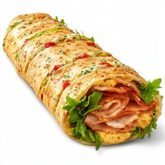 Wall Mural - Deliciously Wrapped Tortilla Roll with Fresh Vegetables, Meat, and Creamy Sauce, Perfect for Healthy Meals and Snacks