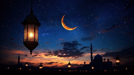 Canvas Print - Ramadan Lantern Night Sky Mosque