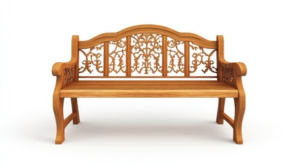 Poster - A beautiful wooden bench in a park with natural, intricate details, set against a simple white background for clarity and focus