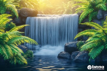 Wall Mural - Stunning Tropical Waterfall in Lush Jungle Landscape