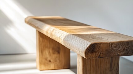 Poster - A close-up view of a wooden bench, with nature-inspired design elements, set against a clean white background, highlighting its craftsmanship