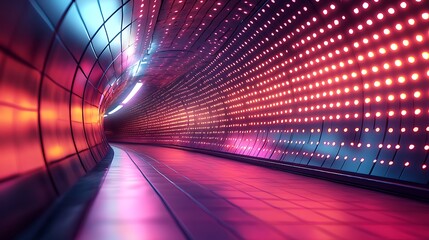 Wall Mural - Illuminated tunnel with wall lights leading to a passage, for advertising or tech