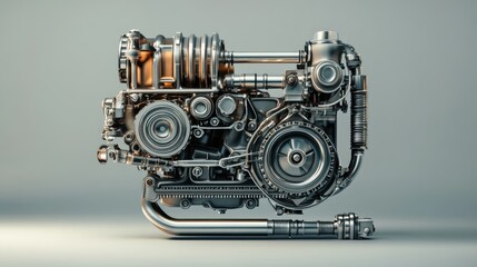 Poster - A diesel engine placed on a simple gray background, emphasizing its mechanical structure and engineering excellence