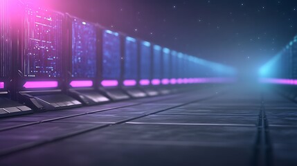 Poster - Futuristic corridor with glowing lights and a sleek design, set in a digital environment.