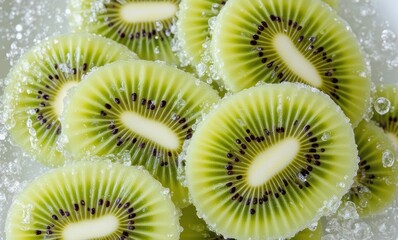 Fresh kiwi slices with sparkling water