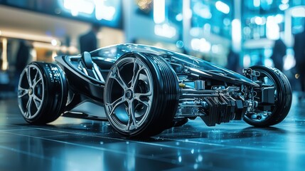Poster - Futuristic Car Model on Display in Modern Urban Environment