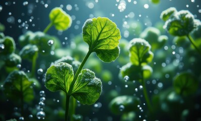 Canvas Print - Underwater greenery with bright bubbles