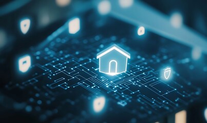 Poster - conceptual illustration depicting safety features in smart homes for enhanced living environments.