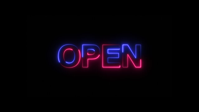 Neon glowing open icon. Open Sign Line on black background. open Outline Symbol.