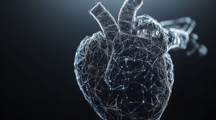 Wall Mural - 3d human heart made of dark matter, smoke coming out of arteries, simple but with visible structure, plain background/