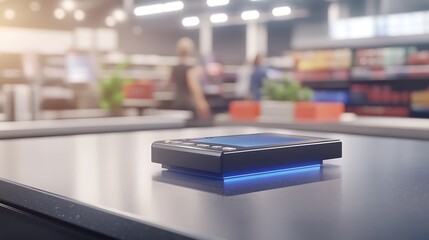 Aufkleber - A close-up image of an AI-powered point of sale terminal in a smart retail environment.