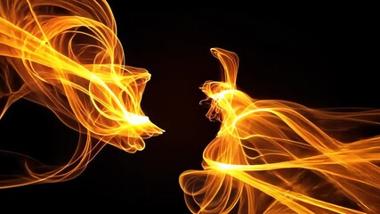 Poster - dynamic flow of fiery abstract light trails on black background