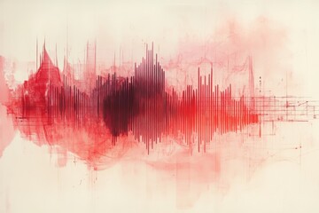 Poster - Audio waveform analysis shown in vibrant red hues illustrating sound patterns and dynamics in an abstract design, Audio Waveform Analysis Red