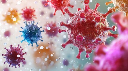 Poster - Colorful 3D Render of Virus Particles in Abstract Background