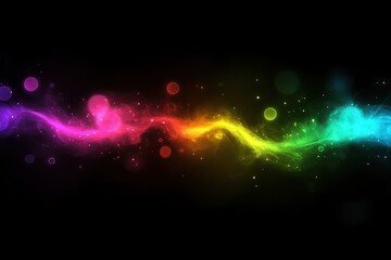 Poster - Colorful light spots and waves create a vibrant display on a dark background in a mesmerizing pattern, colourful light spots on black background