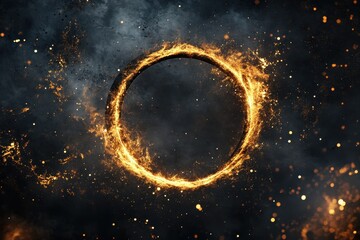 Poster - Visually captivating ring particles logo designs with a fiery circle effect, ring particles logo titles circle