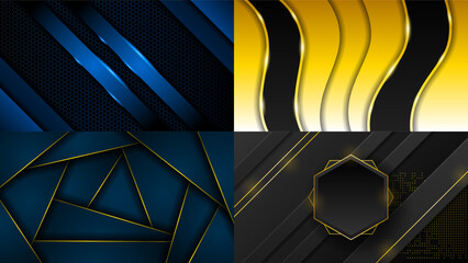Poster - Set Abstract Collection Dark Black Gold Material Modern Background With Golden Lines Stripes Shadows Backdrop Wallpaper Decoration Vector Design Style