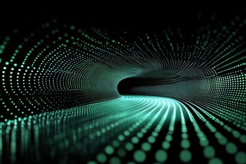 Poster - Green digital tunnel creates a mesmerizing illusion of depth against a dark backdrop, green digital tunnel on black background