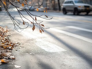 Poster - an abstract representation of a tree branch casting a shadow over a traffic lane marking, blending o