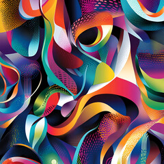 Poster - Abstract Colorful Swirls: A vibrant, energetic abstract artwork composed of swirling, interwoven shapes and forms in a dazzling array of bright colors and textures.