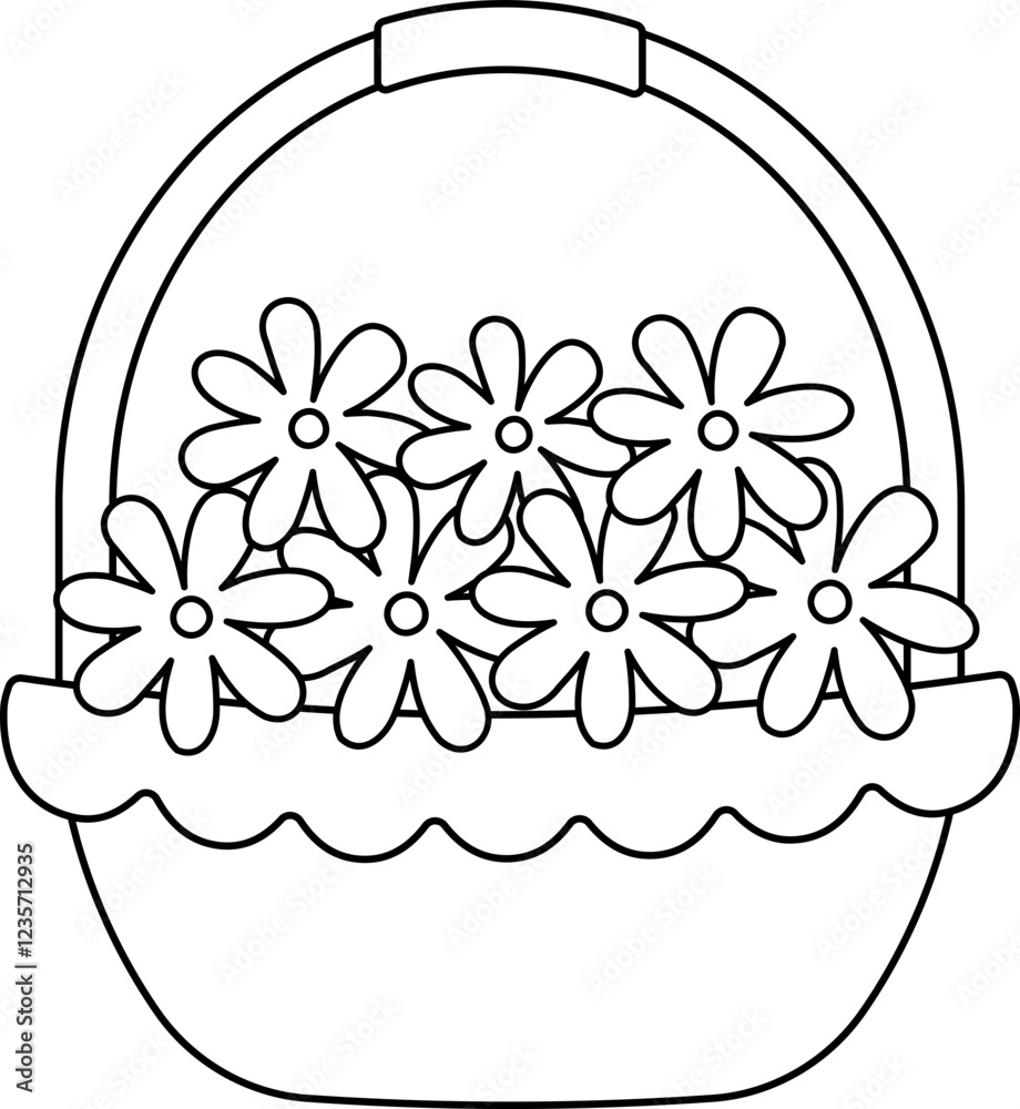 Flowers with basket outline. Spring garden flowers in basket coloring ...