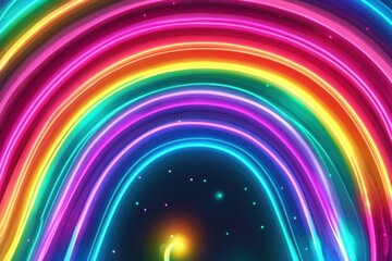 Poster - Glowing neon light rainbow creating a vibrant and seamless background for creative projects and designs, Glowing neon light rainbow background seamless