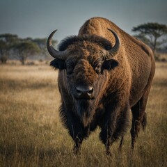 Wall Mural - A powerful buffalo standing proudly in a grassland
