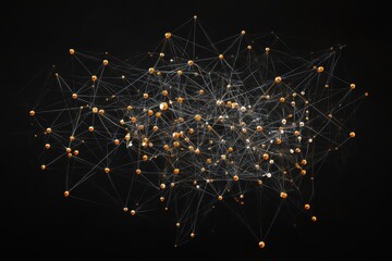 Poster - Network of connections illuminated against a black background showcasing complexity and interdependence, network of connections on black background