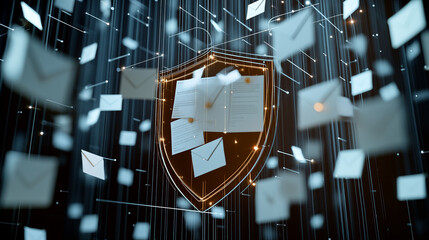 Poster - Digital Email Security Shield Modern Network Protection Concept 3d web data safe lines online design