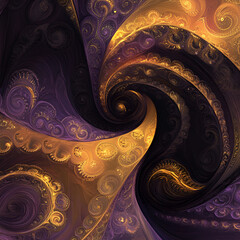 Poster - Swirls of Gold and Purple: A captivating fractal artwork, features intricate swirls of golden and deep purple hues.