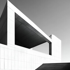 Poster - Abstract Architectural Geometry: The modern facade of a building showcasing stark contrasts of light and shadow, creating a strong sense of geometric patterns.