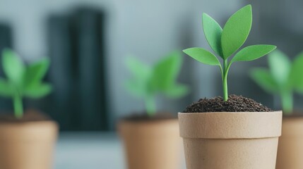 Wall Mural - Sustainable Corporate Growth - 3D of Potted Plant on Desk