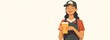 © Mr image - A person in a barista uniform, holding a coffee cup, with a clean empty background
