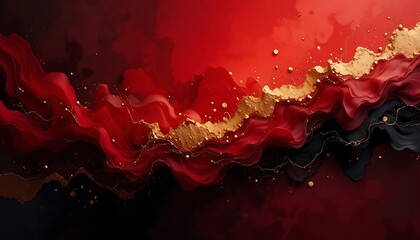 Aufkleber - Abstract Red Black Gold Fluid Art Design