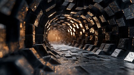 Wall Mural - Futuristic stone tunnel, light at end, abstract background, sci-fi concept