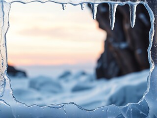 Wall Mural - an image of a picture of a frozen window frame.