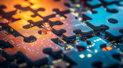 Poster - Abstract Puzzle Pieces on Circuit Board Technology Digital Innovation Modern Design System Future   