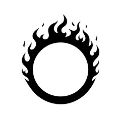 Poster - Fiery Circle:  A powerful symbol of passion, energy, and intensity. A bold black silhouette of a flaming circle, a design element perfect for logo, branding, tattoo, and graphic design. 