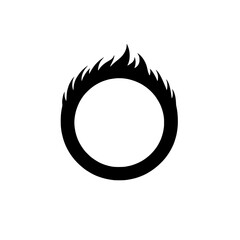 Poster - Fiery Ring: Abstract illustration of a black ring engulfed in flames, symbolizing power, intensity, or a cyclical process.  The minimalist design is versatile and striking.