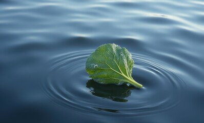 Canvas Print - A green leaf floating on water