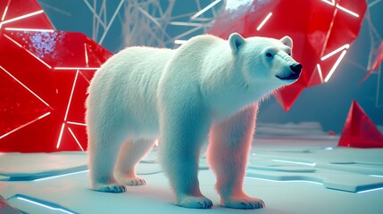 Wall Mural - Polar bear in futuristic icy landscape