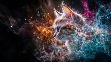 Aufkleber - Live holographic art show featuring a creative kitten digital studio visual art fantasy environment close-up view imagination