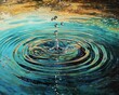 © Murda - Water droplet impact creating ripples teal gold