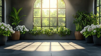 Wall Mural - Sunlit conservatory, plants, window, interior design