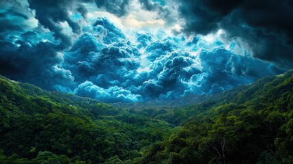 Wall Mural - Dramatic Clouds Over Lush Green Valley