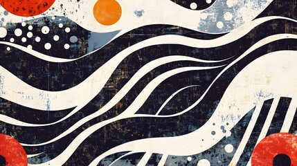 Leinwandbilder - Abstract Minimalist Geometric Wave Pattern with Colorful Fluid Shapes and Textures